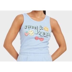 Smiley World SIZE XS Baby Tee Tank Cropped Light Blue Summer Crew‎ Neck Y2K